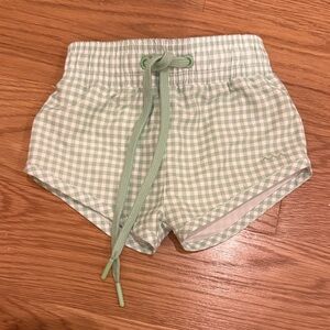 Kids Green Gingham Swim Trunks